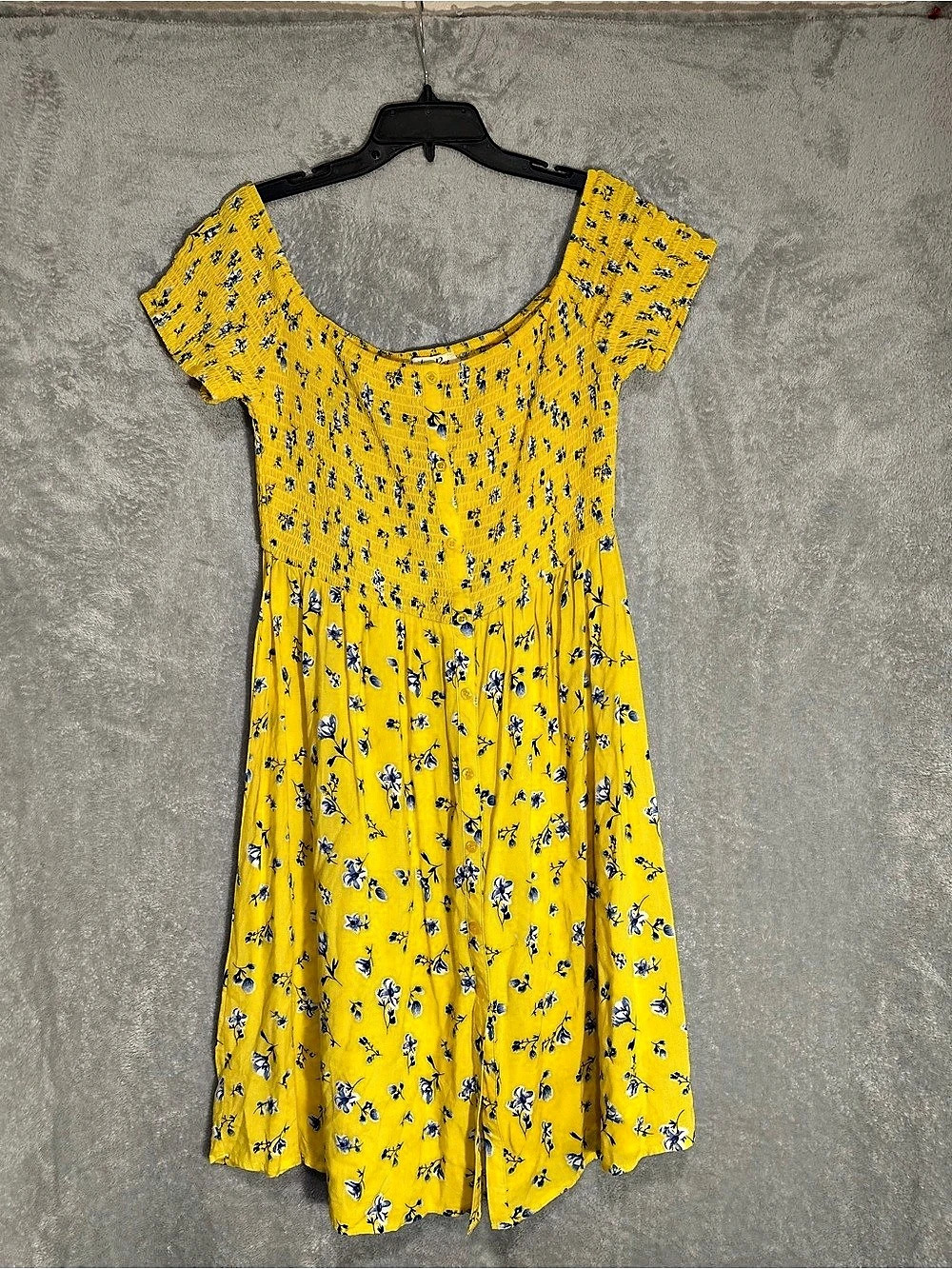 Indigo Rose Yellow Floral Smocked Bodice Button Front Dress 2X Like New